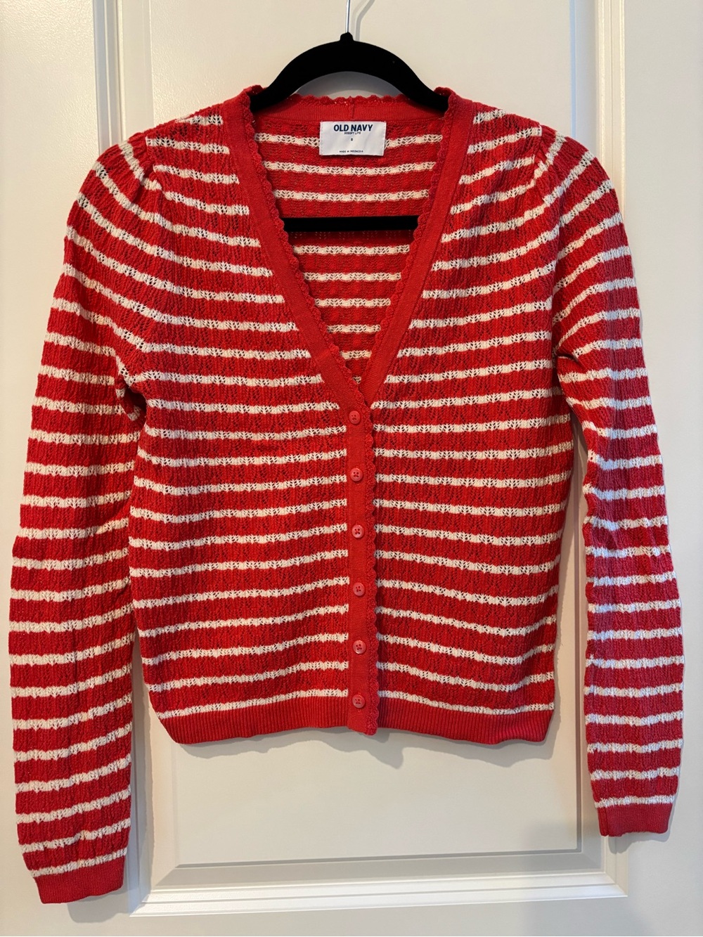 Old Navy SoSoft Lite Pointelle Cardigan in Red Stripes